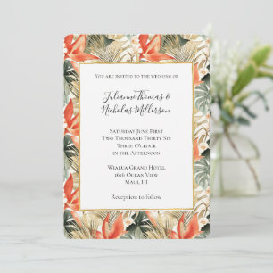 Tropical Orange Anthurium Floral Wedding Invitation