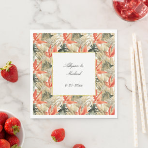 Tropical Orange Anthurium Floral Wedding Napkin