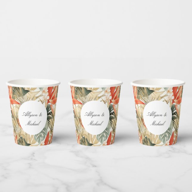 Tropical Orange Anthurium Floral Wedding Paper Cups (Multi)