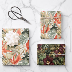 Tropical Orange Anthurium Orchid Floral Wedding Wrapping Paper Sheet