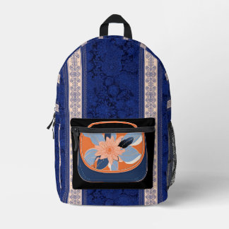Tropical Orange Blue AI art Printed Backpack