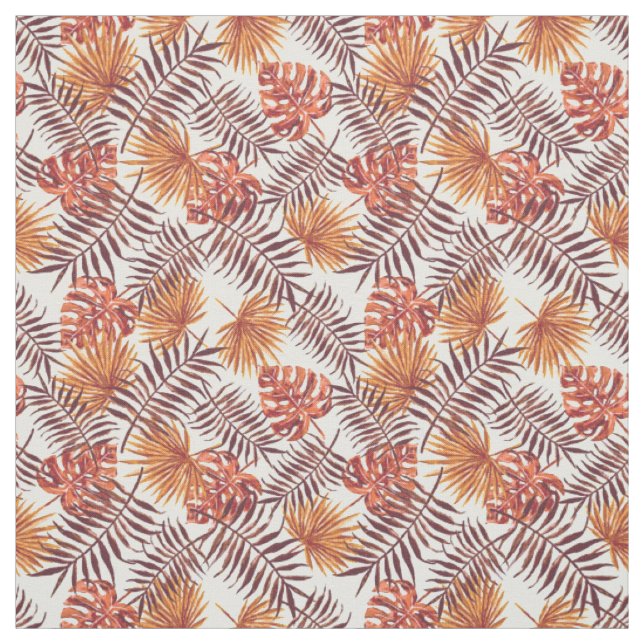 Tropical Orange Brown Summer Palmtree Leaf Pattern Fabric (Swatch)