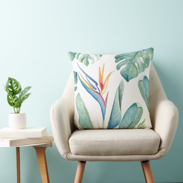 Tropical Orange Flower Botanicals and Greenery Cushion (Chair)