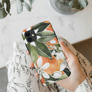 Tropical Orange & Flowers Watercolor Pattern