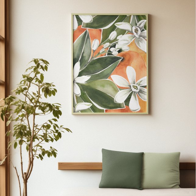 Tropical Orange & Flowers Watercolor Pattern Poster (Creator Uploaded)