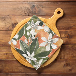 Tropical Orange & Flowers Watercolor Pattern Tea Towel