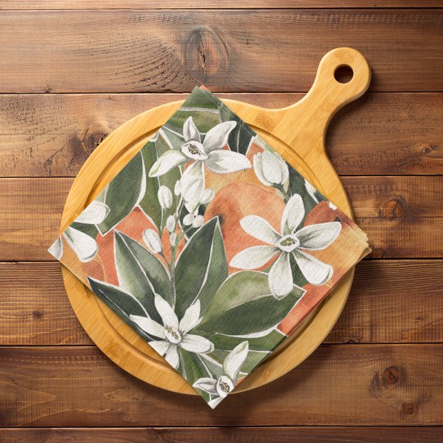 Tropical Orange & Flowers Watercolor Pattern Tea Towel (Creator Uploaded)