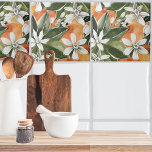 Tropical Orange & Flowers Watercolor Pattern Tile<br><div class="desc">Tropical Orange & Flowers Watercolor Pattern</div>