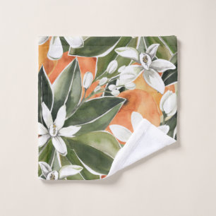 Tropical Orange & Flowers Watercolor Pattern Wash Cloth