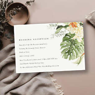 Tropical Orange Green Botanical Wedding Reception Enclosure Card