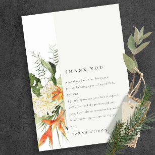 Tropical Orange Green Leaf Botanical Bridal Shower Thank You Card