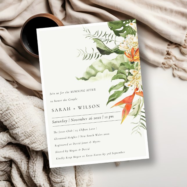 Tropical Orange Green Leaf Botanical Morning After Invitation (Creator Uploaded)