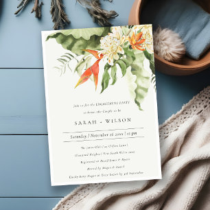 Tropical Orange Green Leafy Botanical Engagement  Invitation