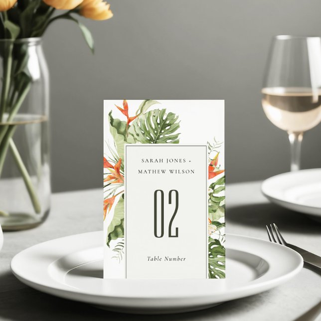Tropical Orange Green Leafy Botanical Wedding  Table Number (Creator Uploaded)
