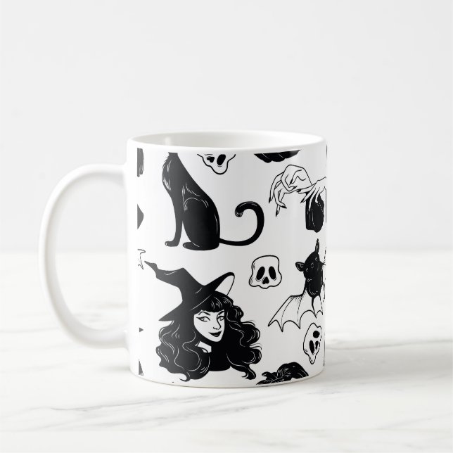 Tropical Orange Grey: Vintage Pattern Coffee Mug (Left)