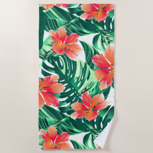 Tropical orange hibiscus beach towel