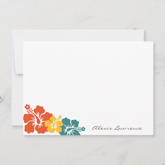 Tropical orange hibiscus flowers custom stationery card (Front)