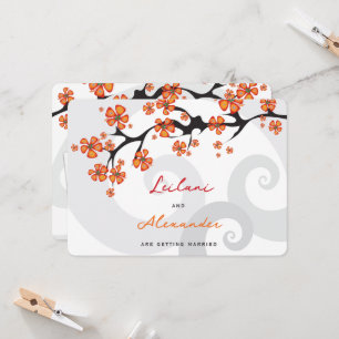 Tropical Orange Hibiscus Grey Swirls Save The Date Invitation