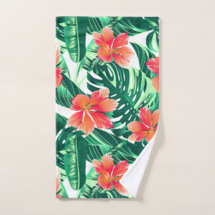Tropical orange hibiscus hand towel