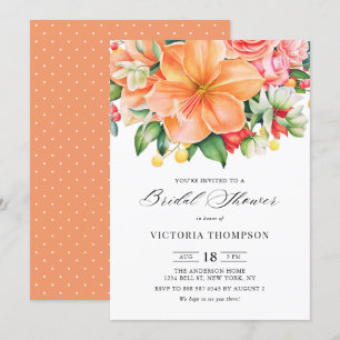 Tropical Orange Hibiscus Succulents Bridal Shower Invitation