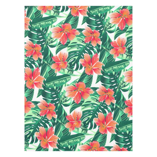 Tropical orange hibiscus tablecloth (Front)