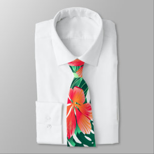 Tropical orange hibiscus tie