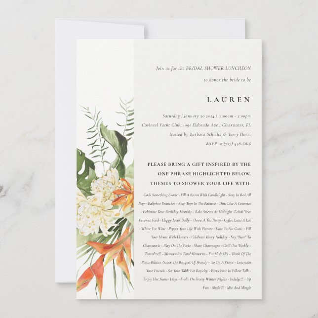 Tropical Orange Leafy Botanical Bridal Shower Invitation (Front)