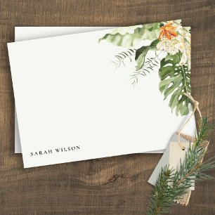 Tropical Orange Leafy Botanical Watercolor Card
