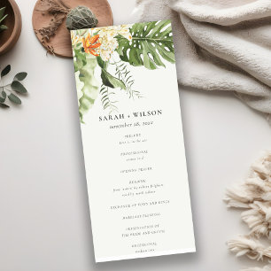 Tropical Orange Leafy Botanical Wedding Program Invitation
