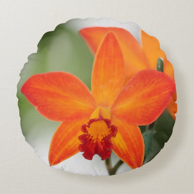 Tropical Orange Orchid Round Pillow (Front)