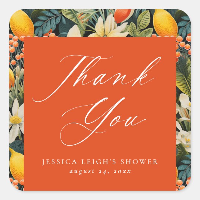 Tropical Orange Paradise Thank You Square Sticker (Front)