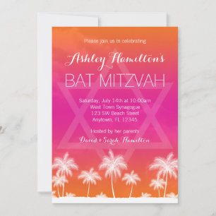 Tropical Orange Pink Bat Mitzvah Invitation