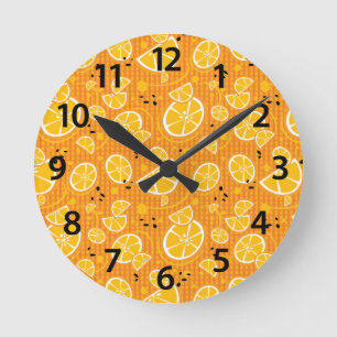 Tropical Orange Slices Wedges Citrus Summer Fruit Round Clock