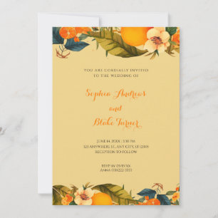 Tropical Oranges and Flowers Yellow Wedding  Invitation