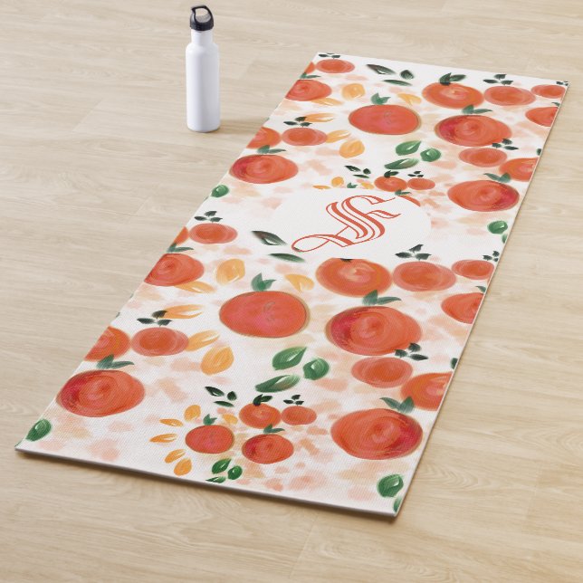 Tropical Oranges and Leaves Pattern Monogrammed Yoga Mat (In Situ)