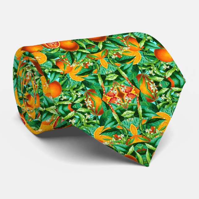 TROPICAL ORANGES MEN'S TIE (Rolled)