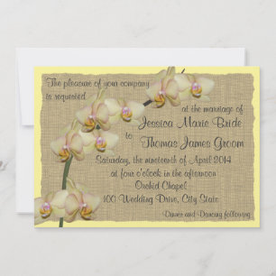 Tropical Orchid and Burlap Rustic Beach Wedding Invitation