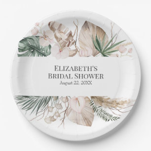 Tropical Orchid and Monstera Bridal Shower Paper Plate