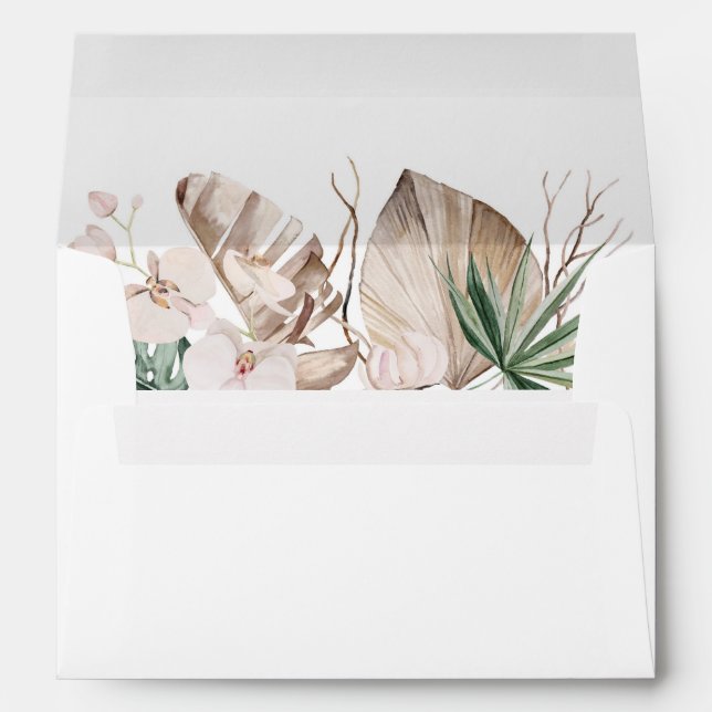 Tropical Orchid and Monstera Wedding Envelope (Back (Bottom))