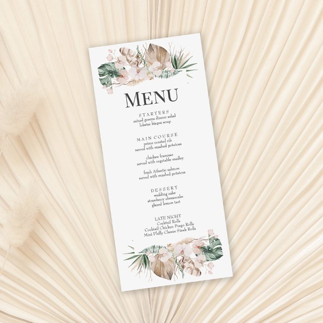Tropical Orchid and Monstera Wedding Menu Card (Creator Uploaded)