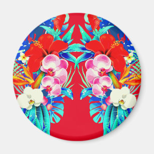 Tropical orchid and palm leaves Hawaiian floral Magnet