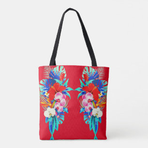 Tropical orchid and palm leaves Hawaiian floral Tote Bag