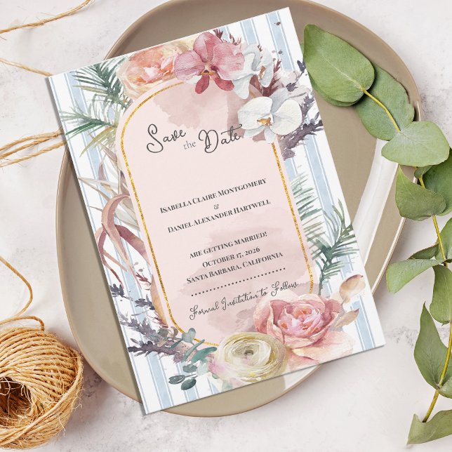 Tropical Orchid Arch Wedding Save the Date Announcement (Tropical Orchid Arch Save the Date | Blush Floral Beach Wedding Announcement)