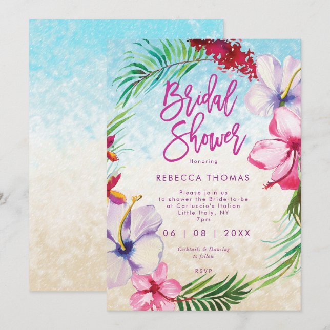 tropical orchid beach bridal shower invitation (Front/Back)
