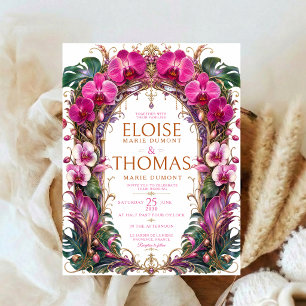 Tropical Orchid Botanical Wedding Elegant Gold Invitation