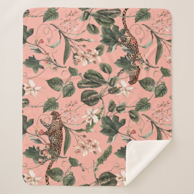 Tropical orchid, butterflies: exotic watercolor. sherpa blanket (Front)