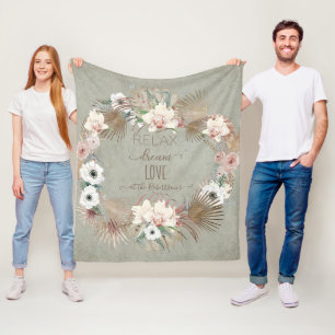 Tropical Orchid Floral Boho Bohemian Family Name Fleece Blanket