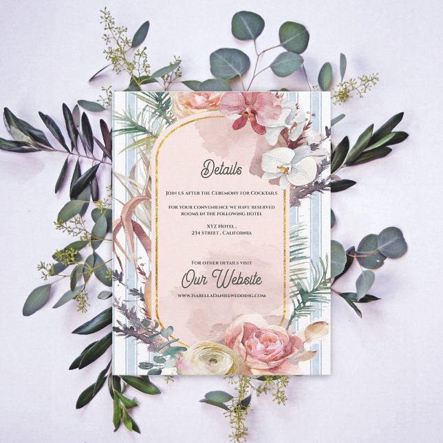 Tropical Orchid Floral Destination Wedding Details Enclosure Card (Tropical Orchid Wedding Details Card | Blush Floral Destination Beach Info Enclosure)
