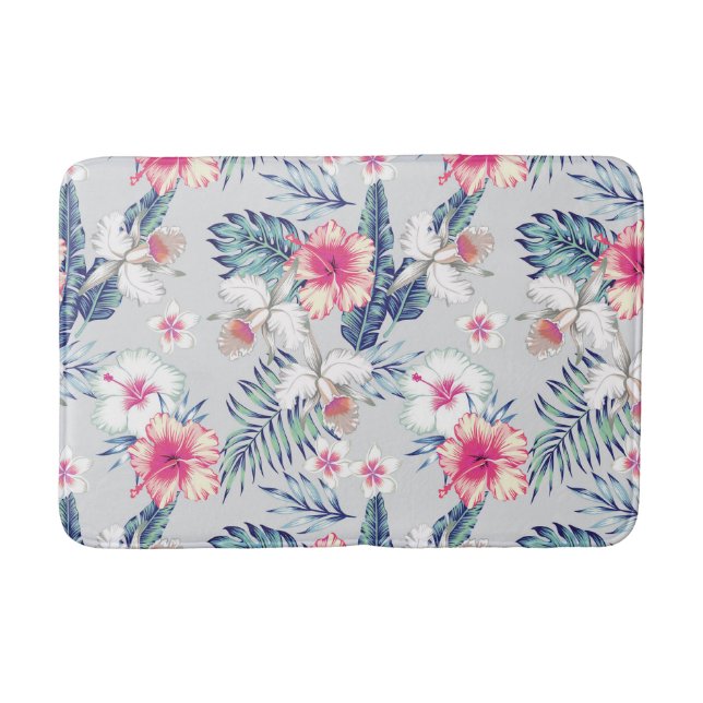 Tropical Orchid Floral Pattern Bath Mat (Front)