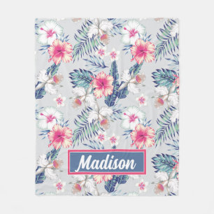 Tropical Orchid Floral Pattern Fleece Blanket